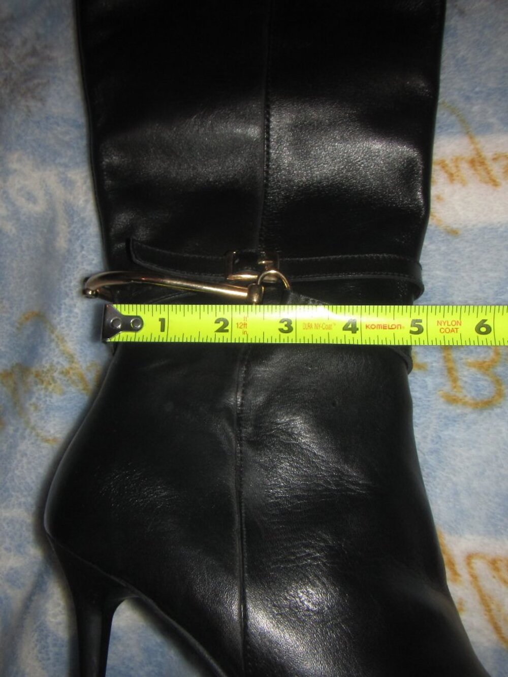Charles David Black Leather Stiletto Boots w/ Gold Bar Strap Sz 10 Narrow Shaft - Picture 10 of 10
